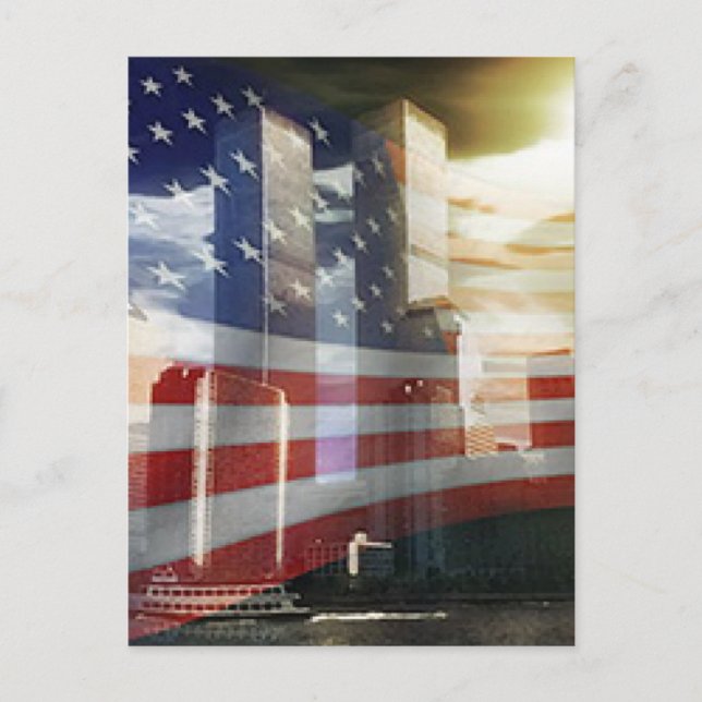 World Trade Center mit Flaggen Postkarte (Vorderseite)