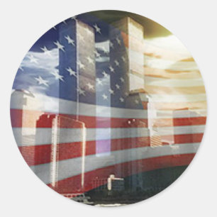 World Trade Center mit Flaggen Runder Aufkleber