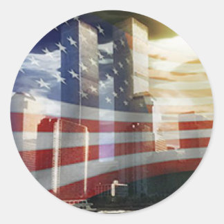World Trade Center mit Flaggen Runder Aufkleber