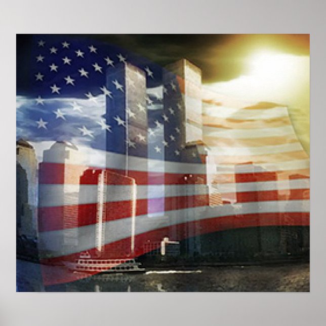 World Trade Center mit Flaggenplakat Poster (Vorne)
