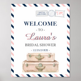 World Travel Airline Brautparty Navy Willkommen Poster