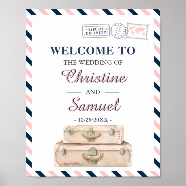 World Travel Airline Wedding Verlobung Willkommen Poster (Vorne)