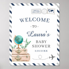 World Travel Airplane Boy Baby Shownacht Willkomme Poster