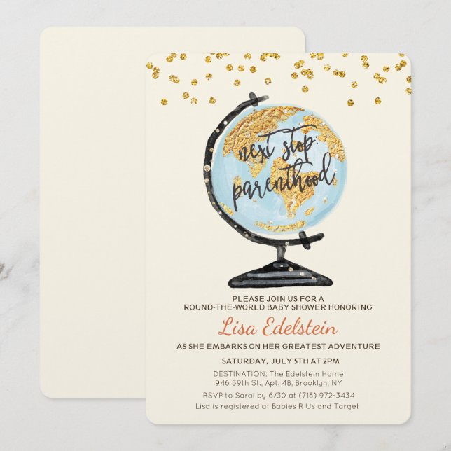 World Travel Baby Shower Einladung (Vorne/Hinten)