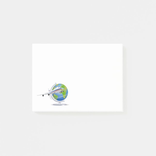 World Travel Flugzeug und Globe Post-it Klebezettel (Vorderseite)
