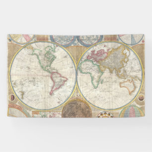 World Travel Map Antique Vintag Banner
