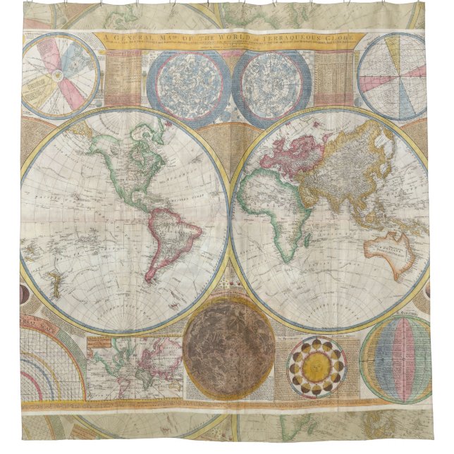 World Travel Map Antique Vintag Duschvorhang (Vorderseite)