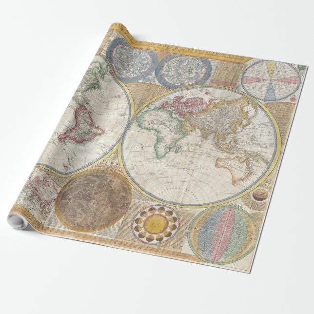 World Travel Map Antique Vintag Geschenkpapier (Ungerollt)