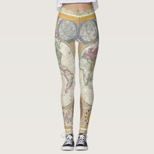 World Travel Map Antique Vintag Leggings