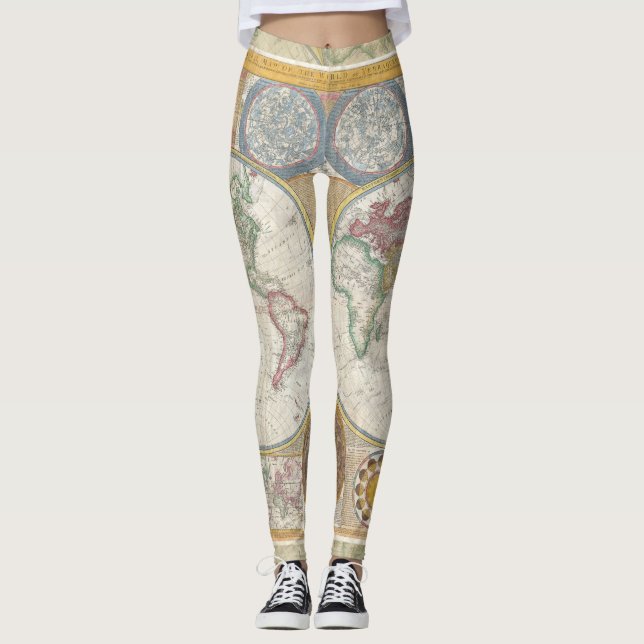 World Travel Map Antique Vintag Leggings (Vorderseite)