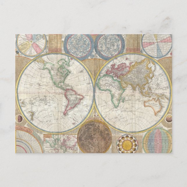 World Travel Map Antique Vintag Postkarte (Vorderseite)