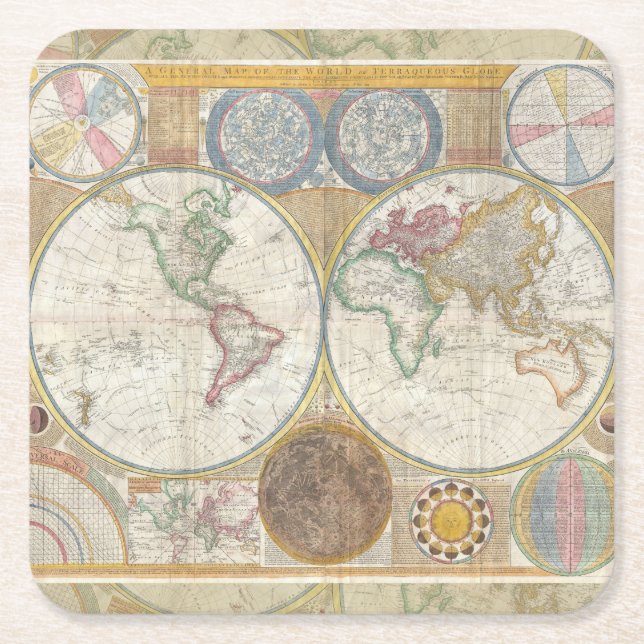 World Travel Map Antique Vintag Rechteckiger Pappuntersetzer (Vorderseite)