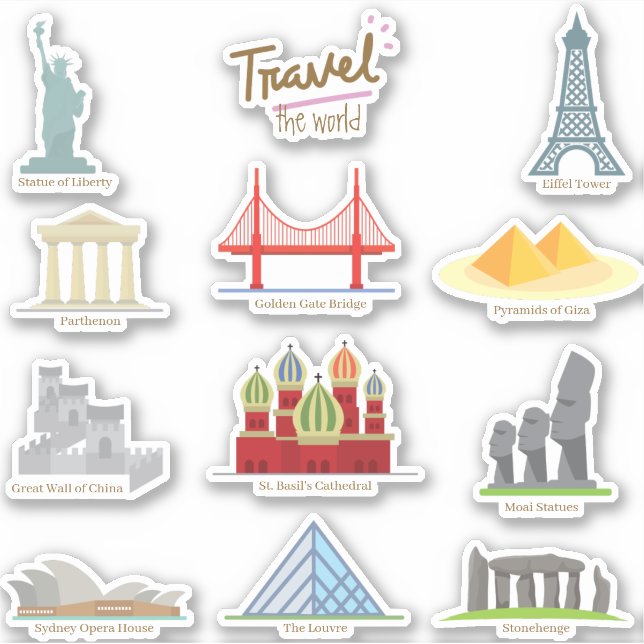 World Travel Sehenswürdigkeiten & Monuments Bildun Aufkleber (Vorderseite)