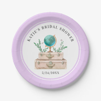 World Travel Suitcase Lavender Lilac Brautparty Pappteller