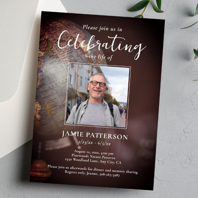 World Traveler Celebration of Life, Funeral Photo Einladung (Von Creator hochgeladen)