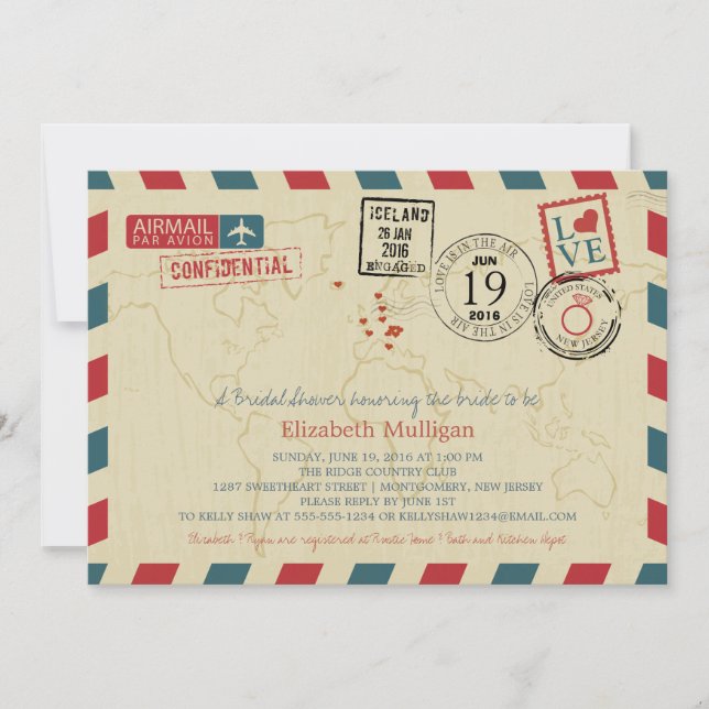 World Traveller Airmail | Brautparty Einladung (Vorderseite)