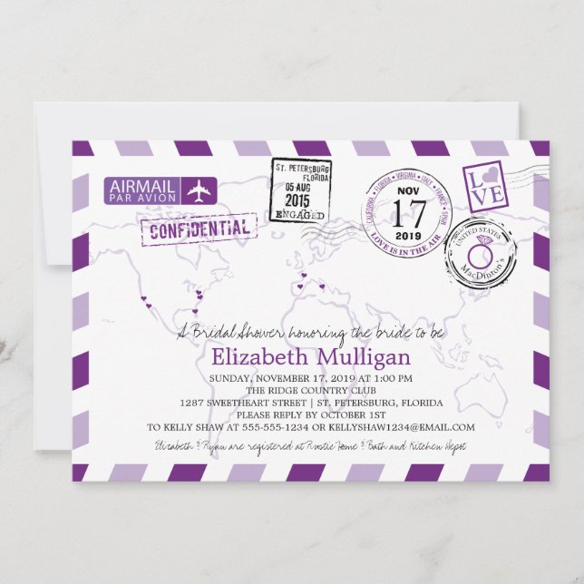 World Traveller Airmail | Brautparty Einladung (Vorderseite)