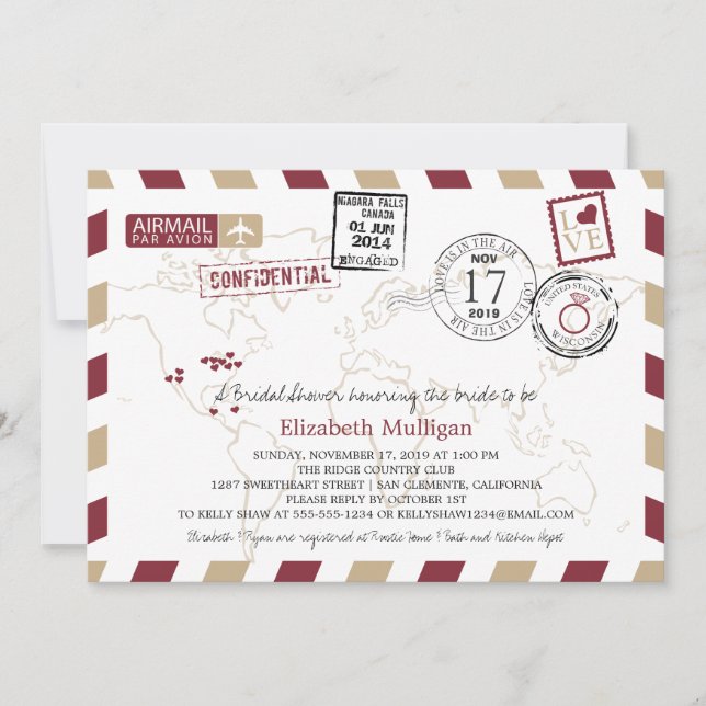 World Traveller Airmail | Brautparty Einladung (Vorderseite)