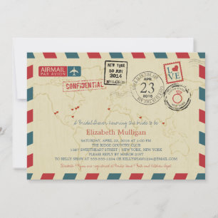 World Traveller Airmail   New York Brautparty Einladung