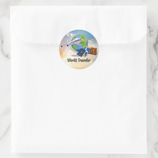World Traveller, Design 2 Classic Round Sticker (Tasche)