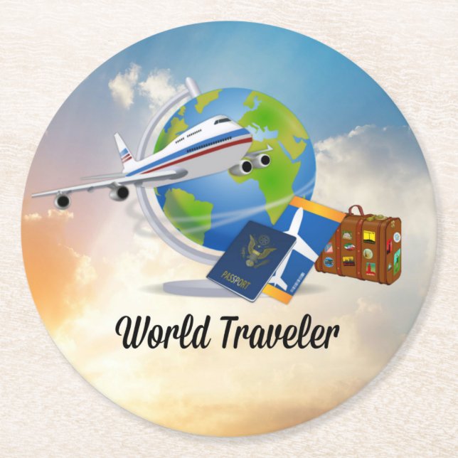 World Traveller, Design 2, Runder Pappuntersetzer (Vorderseite)