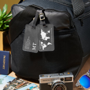 World Traveller Grayish Map Name Gepäckmarke Gepäckanhänger