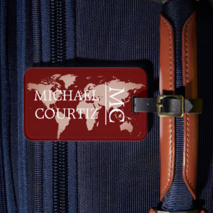 World Traveller Map Metal Mit Monogramm personalis Gepäckanhänger
