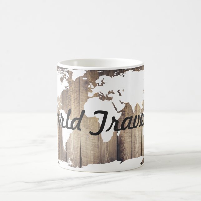 World Traveller White World Map Rustic Wood Kaffeetasse (Mittel)