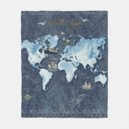 World Voyages Map Fleece Blanket