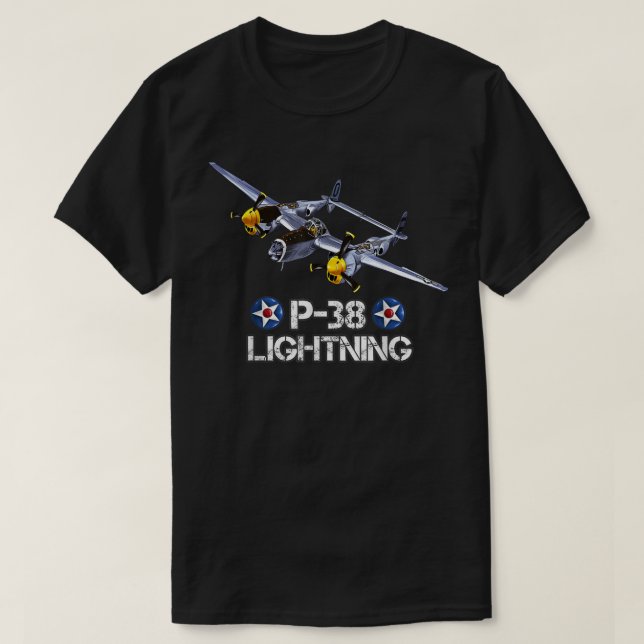 World War 2 American P-38 Lightning Fighter Airpla T-Shirt (Design vorne)
