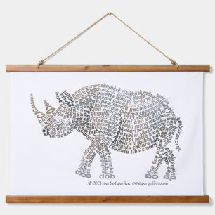 World Word African Rhino Tapestry Wandteppich Mit Holzrahmen
