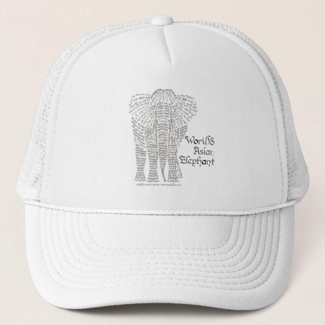 World Word Asian Elephant Baseball Cap Truckerkappe (Vorderseite)
