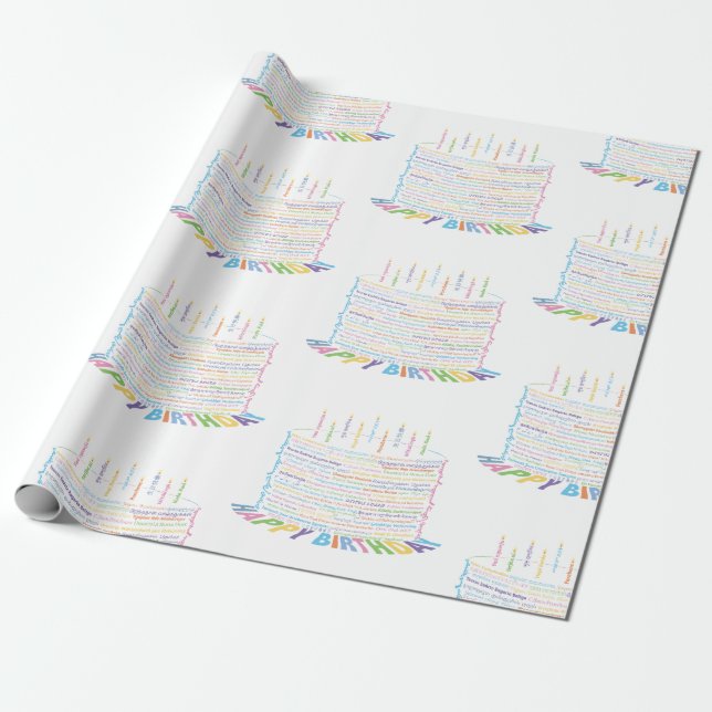World Word Birthday Cake Wrapper Geschenkpapier (Ungerollt)