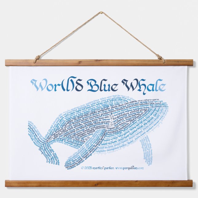 World Word Blue Whale Tapestry Wandteppich Mit Holzrahmen (Vorne)