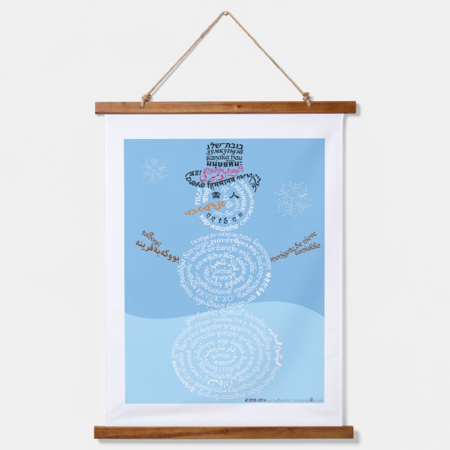 World Word Snowman Tapestry Wandteppich Mit Holzrahmen (Vorderseite)