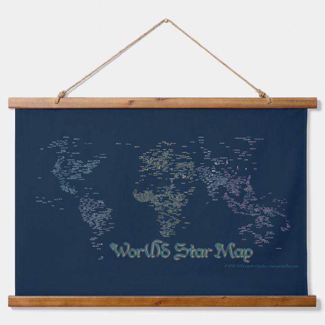 World Word Star Map Tapestes Wandteppich Mit Holzrahmen (Vorne)