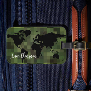 Worldmap green pixel Reise Gepäckanhänger
