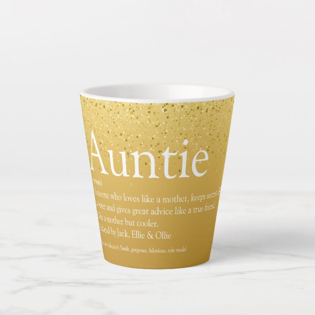 World's Best Aunt, Auntie Definition Gold Glitter Milchtasse (Vorderseite)