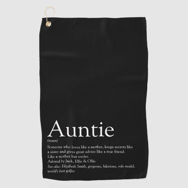 World's Best Aunt, Auntie Definition Typographic Golfhandtuch (Vorderseite)
