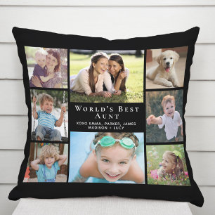 World's Best Aunt Photo Collage Personalized Black Kissen