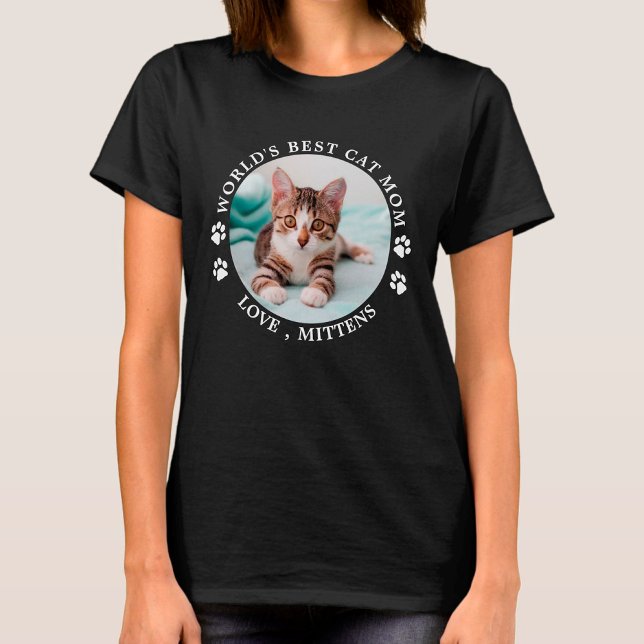 World's Best Cat Mom Personalized Cute Pet Foto T-Shirt (Von Creator hochgeladen)