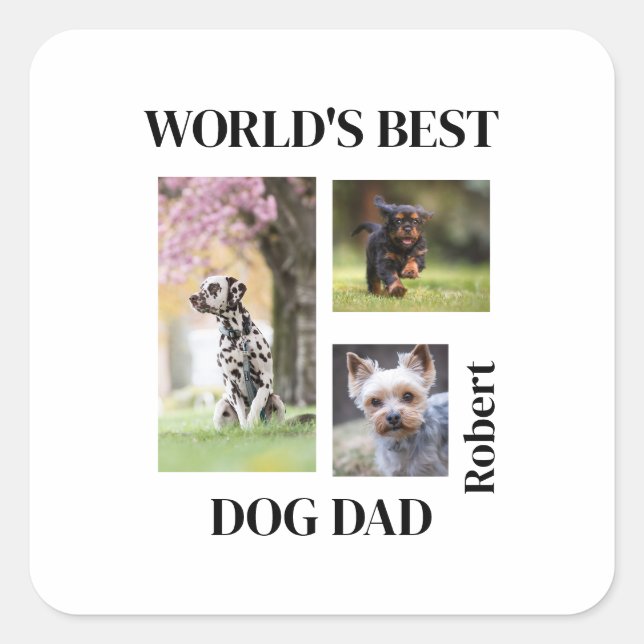 World's Best Dog Dad Custom Name Gift Quadratischer Aufkleber (Vorderseite)