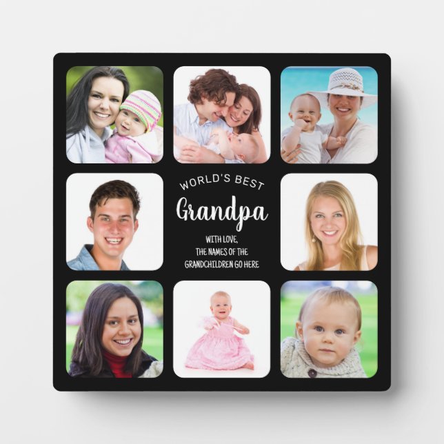 World's Best Grandpa Photo Collage Modern Black Fotoplatte (Vorderseite)