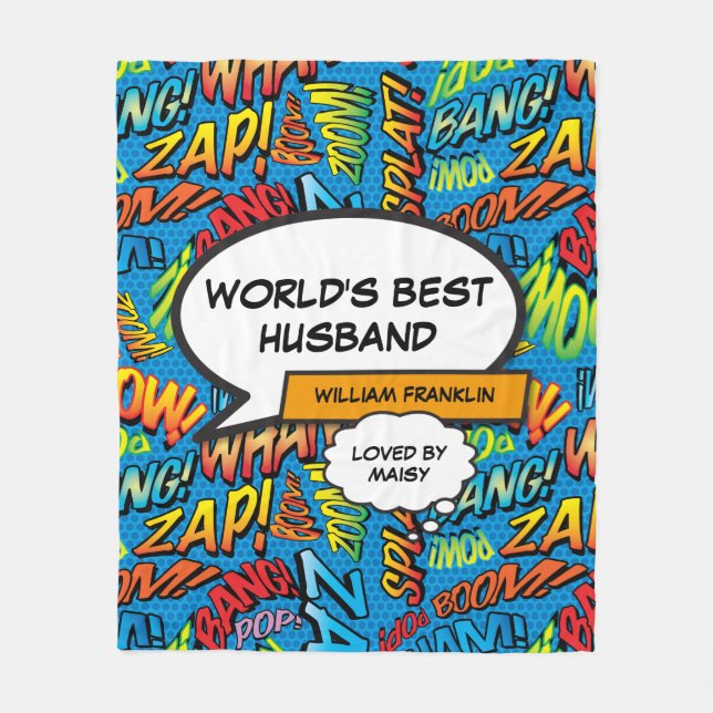 World's Best Husband Fun Comic Book Blue Fleecedecke (Vorderseite)