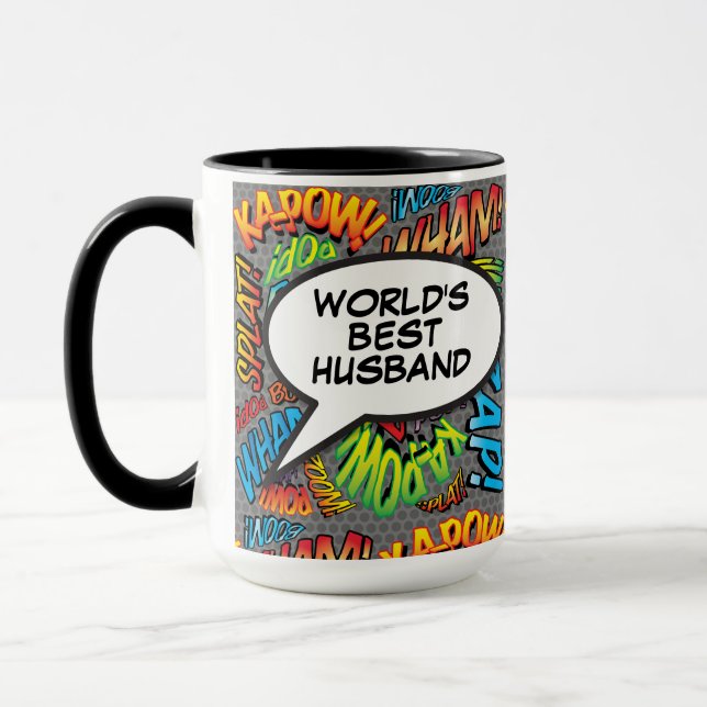 World's Best Husband Fun Retro Comic Buch Pop Kuns Tasse (Links)