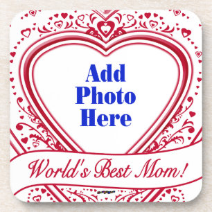 World's Best Mom! Foto von Red Hearts Getränkeuntersetzer