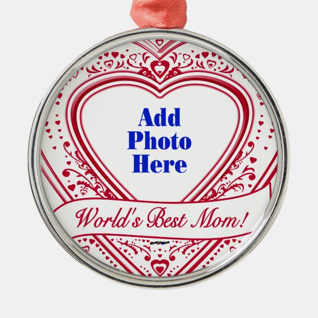 World's Best Mom! Foto von Red Hearts Ornament Aus Metall (Vorne)