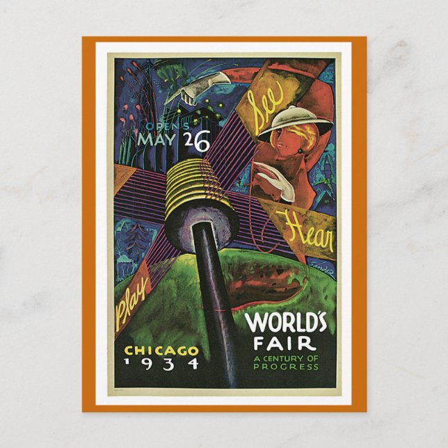 "World's Fair, Chicago, 1934" Vintag Postkarte (Vorderseite)