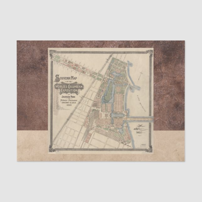 World's Fair Chicago Souvenir Map, 1893 Decoupage Seidenpapier (Vorderseite)
