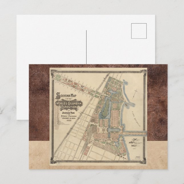 World's Fair Chicago Souvenir Map, 1893 Postkarte (Vorne/Hinten)